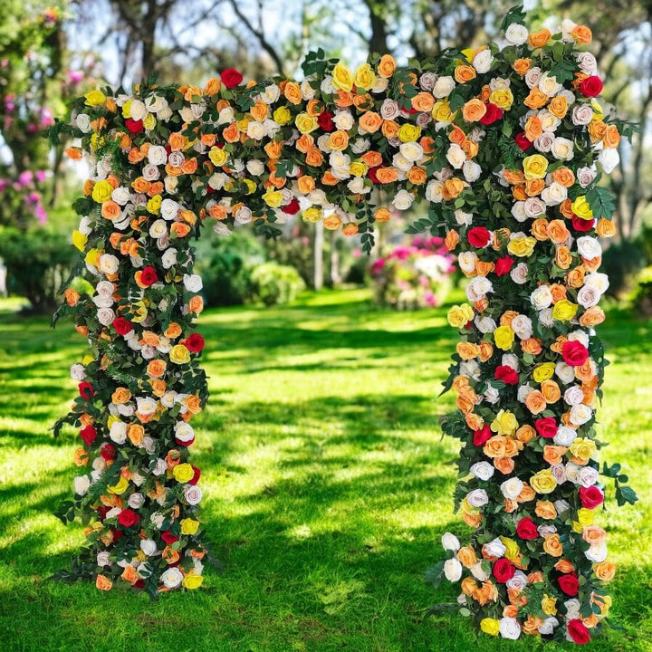 7D 8x8ft Vibrant Multi-Color Rose Floral Wedding Arch Set Fabric Backdrop Proposal Wedding Party Decor