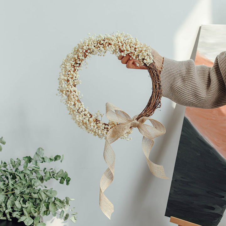 Ivory Dried Preserved Baby's Breath Wreath with Bow