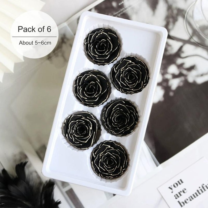 White Preserved Roses with Black Trim – 2-6CM DIY Bouquet Craft Kit