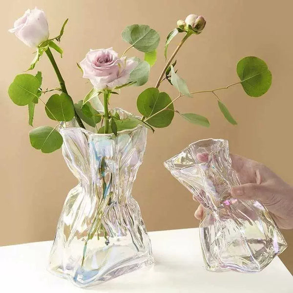 Crinkled Paper Bag Glass Flower Vase