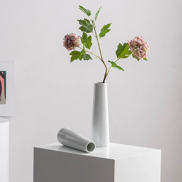 Modern Slim White Ceramic Vase for Flower Arrangements