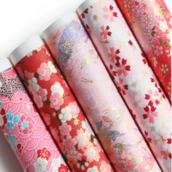 Japanese Yuzen Washi Wrapping Paper with Gold Accents