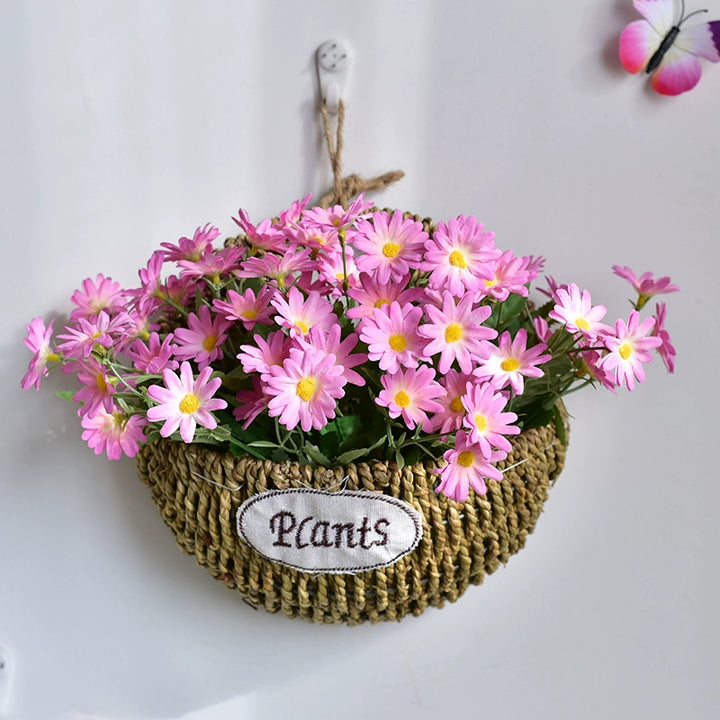 Rustic Wall Hanging Basket with Faux Lavender Flowers for Indoor Décor