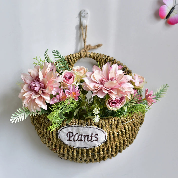 Rustic Wall Hanging Basket with Faux Lavender Flowers for Indoor Décor