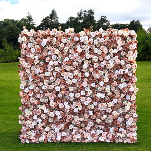 Autumn Glow floral wall backdrop with amber and rust roses.
