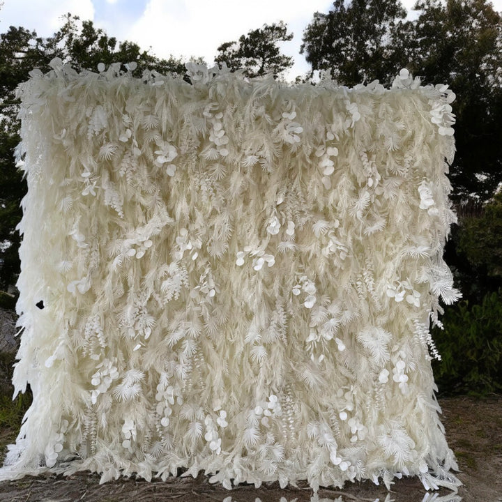 3D Flower Wall -  Winter Frost Floral Wall Backdrop With Pampas Grass