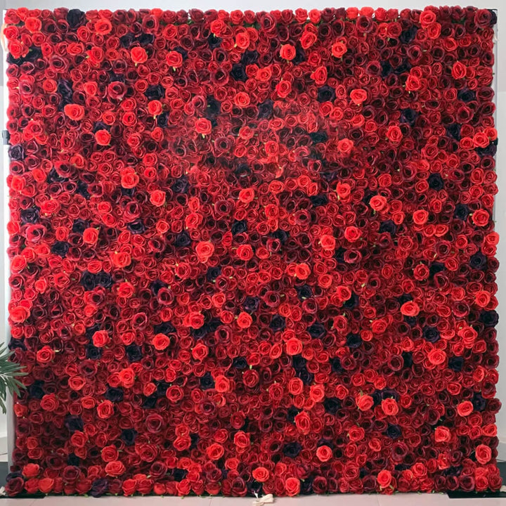 Passion Red & Black Rose Flower Wall Backdrop with rich red and black roses.
