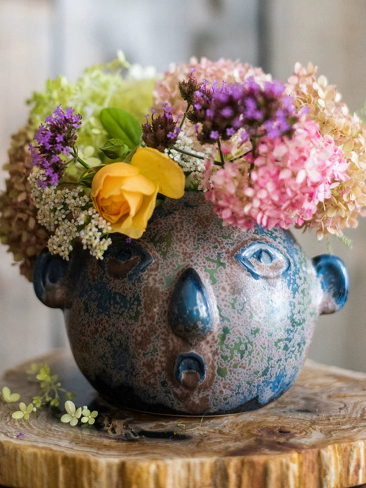 Distressed Vintage Artistic Ceramic Face Vase