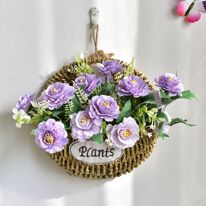 Rustic Wall Hanging Basket with Faux Lavender Flowers for Indoor Décor