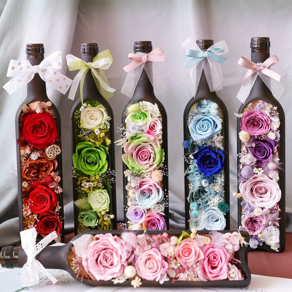 Preserved Flower Wine Bottle Vase DIY Kit, perfect as florist supplies.