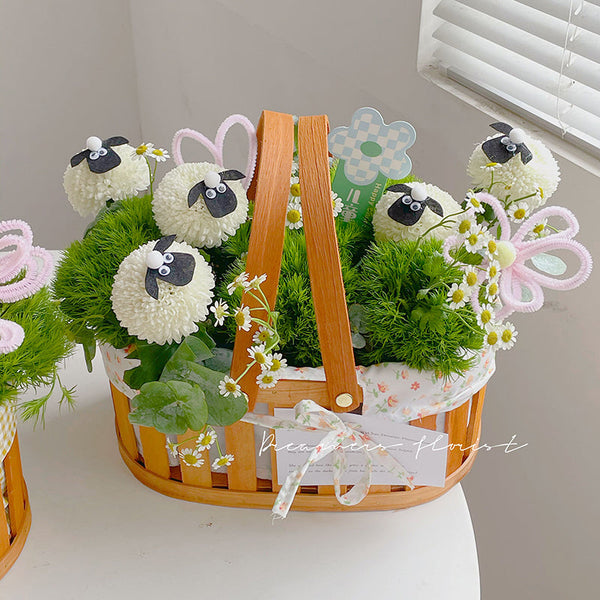 Set of 2 Flower Baskets with Cotton Fabric Liners