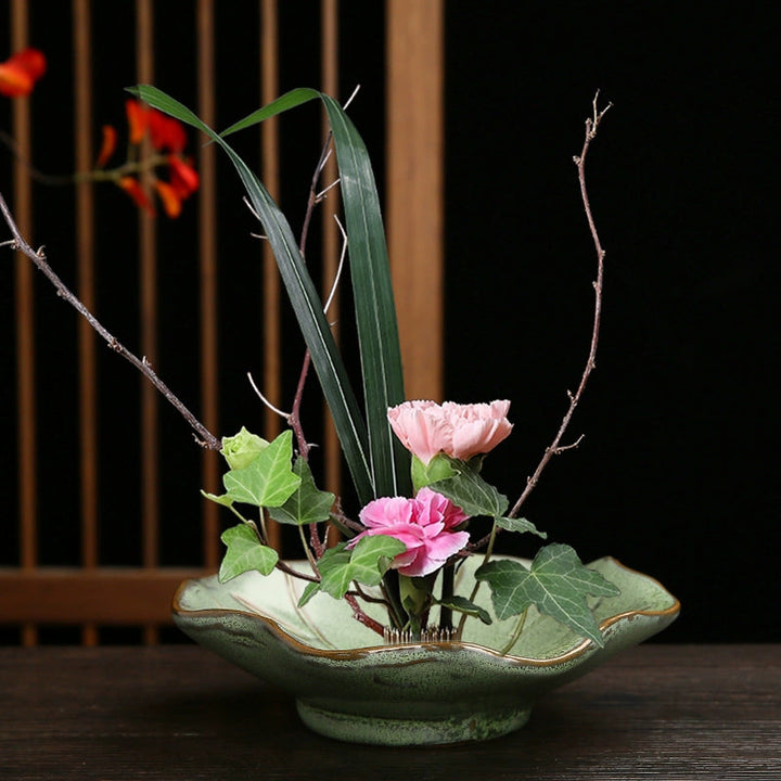 Vintage Zen Lotus Leaf Ikebana Bowl