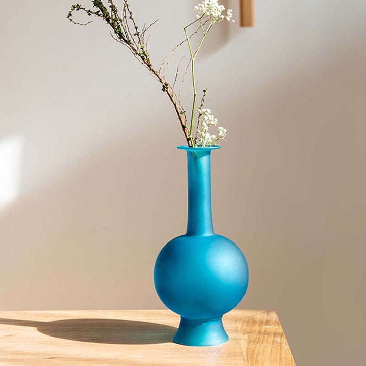 Chinese Style Minimal Teal Glass Vase