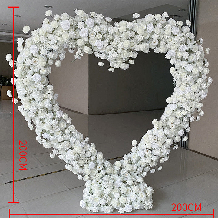 Flower Arch White Roses Heart Shaped Floral Set Backdrop Proposal Wedding Party Decor