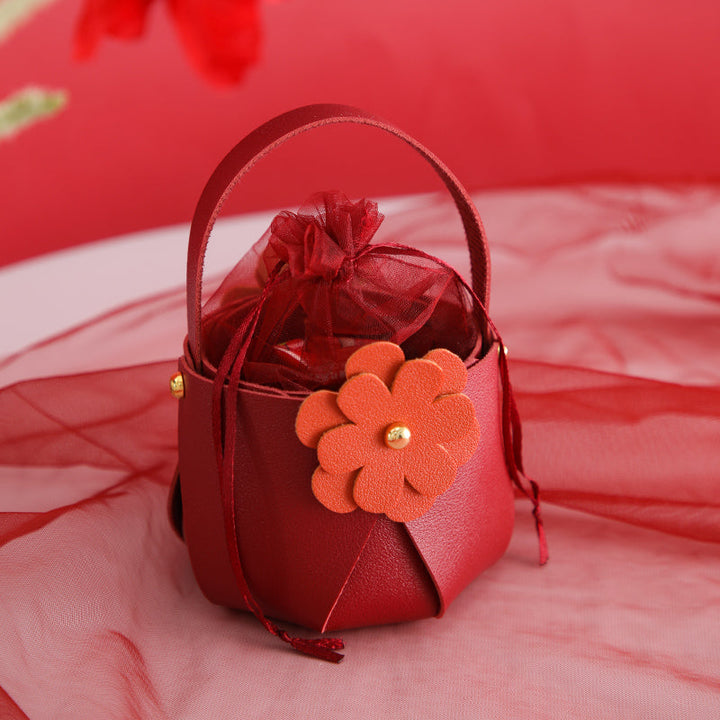 Flower Leather Party Favor Bags Pack 20 (8.5x8.5x15cm)