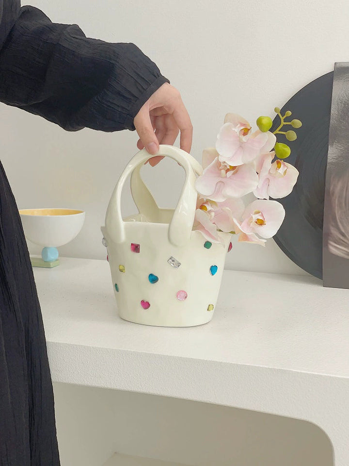 Bejeweled Handbag Ceramic Vase