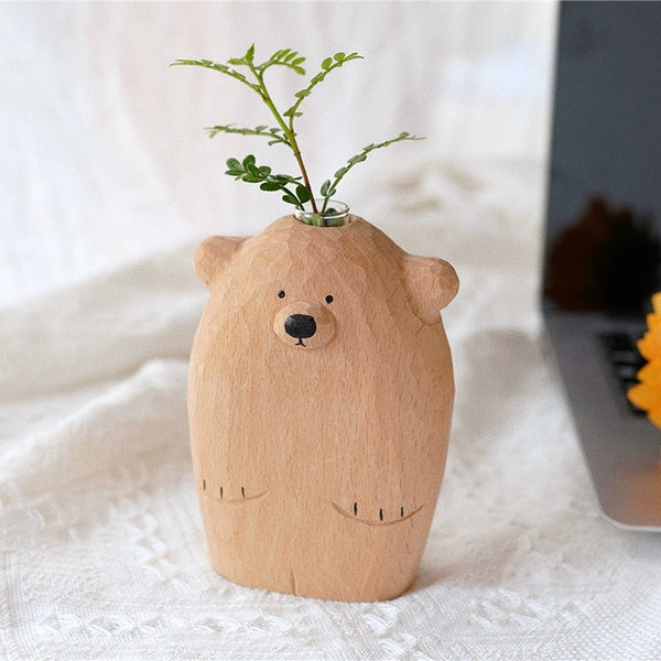 Adorable Handmade Wood Bear Vase