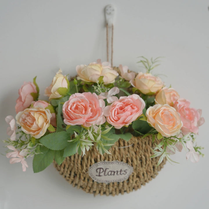 Rustic Wall Hanging Basket with Faux Lavender Flowers for Indoor Décor