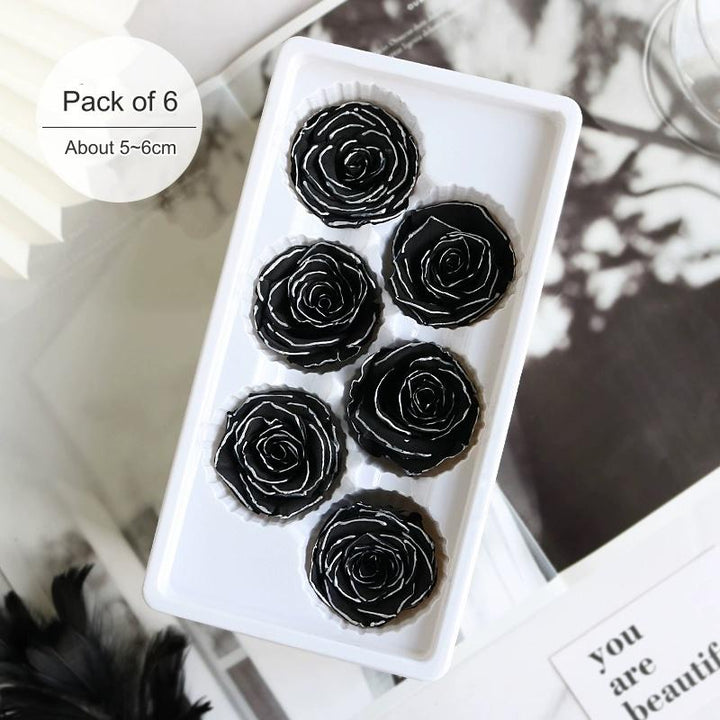 White Preserved Roses with Black Trim – 2-6CM DIY Bouquet Craft Kit