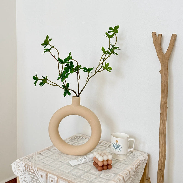 Minimal Donut Vase with Fake Greenery Branch