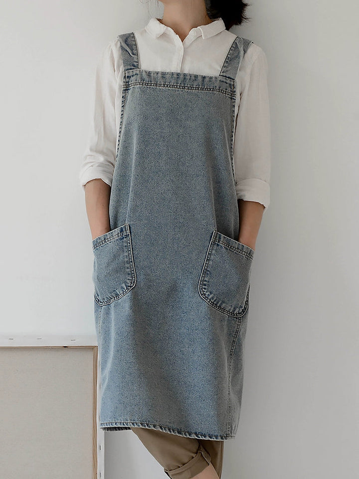 Distressed Denim Florist Apron with Pockets