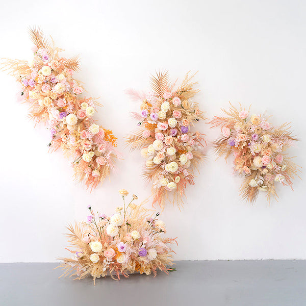 Golden Pink Wall Hanging Flower Arrangement for Wedding Party Decor Proposal