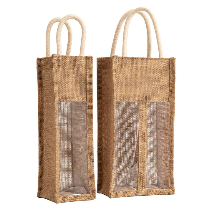 Burlap Wine Gift Bags with Window