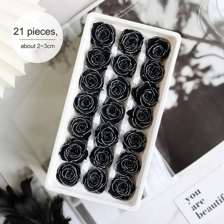 White Preserved Roses with Black Trim – 2-6CM DIY Bouquet Craft Kit