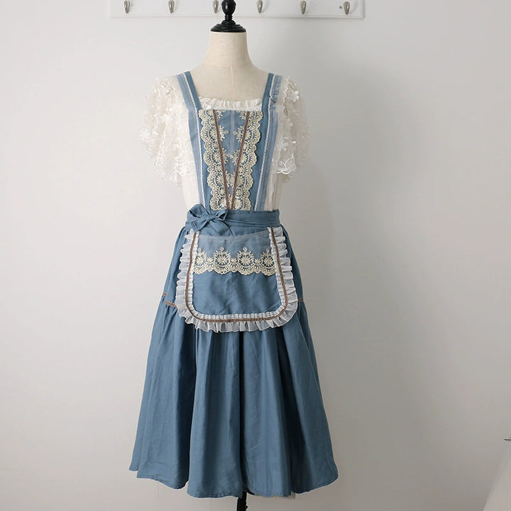 Vintage Lace Trim Summer Apron for Women