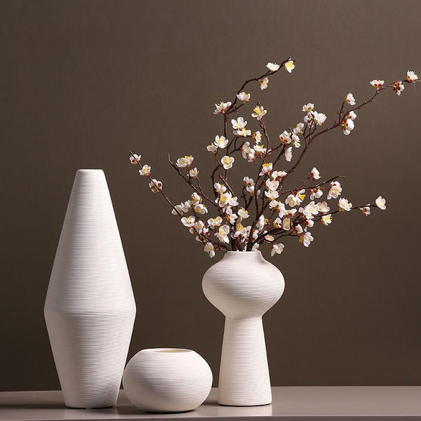 Nordic style white ceramic vase collection on display