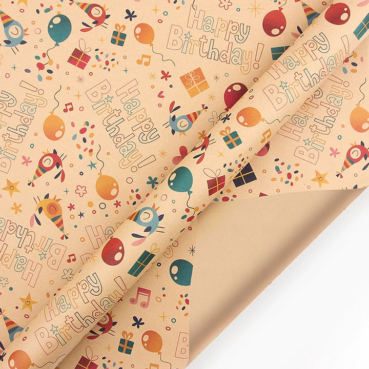 Eco-friendly birthday gift wrapping paper in a 5-sheet pack
