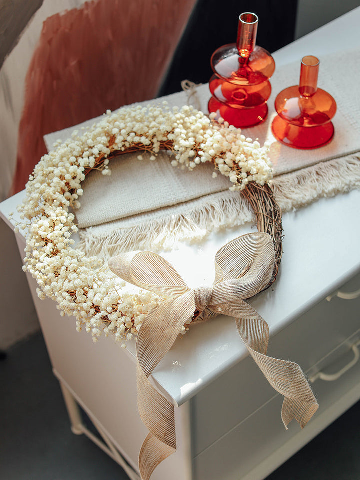 Ivory Dried Preserved Baby's Breath Wreath with Bow