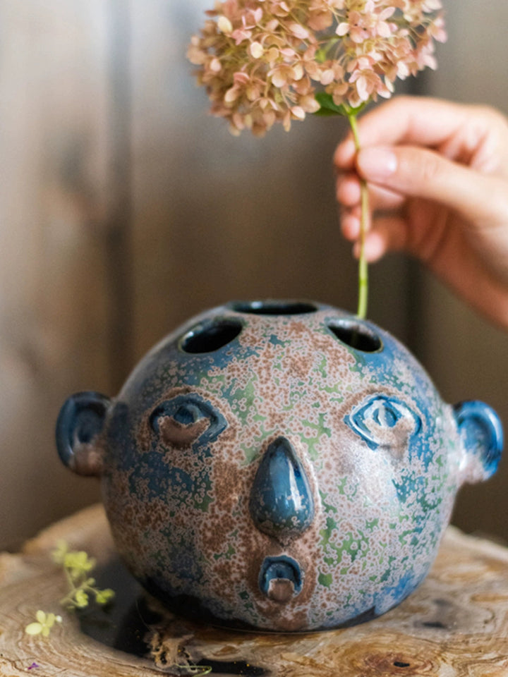 Distressed Vintage Artistic Ceramic Face Vase