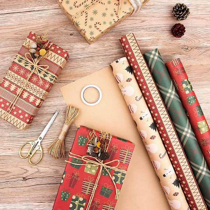Kraft Christmas Wrapping Paper with Festive Motifs
