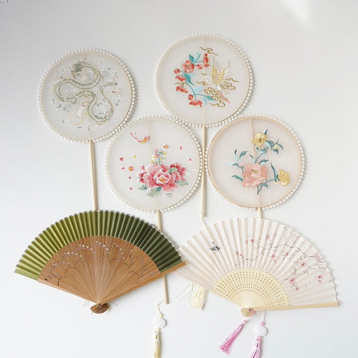 Chinese Embroidery Pearl Fan, perfect as floral supply.