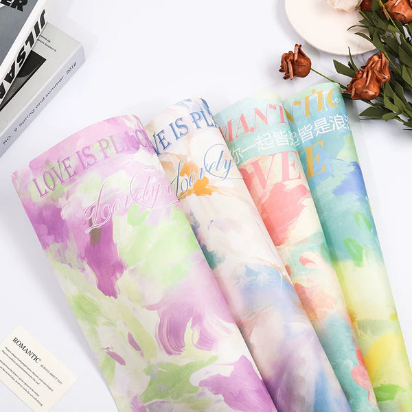 Spring Themed Oil Painting Flower Wrapping Paper – Pack of 10