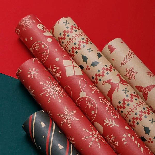 Vintage Christmas Gift Wrapping Paper – Festive Kraft Holiday Set
