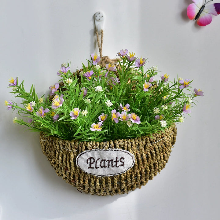 Rustic Wall Hanging Basket with Faux Lavender Flowers for Indoor Décor