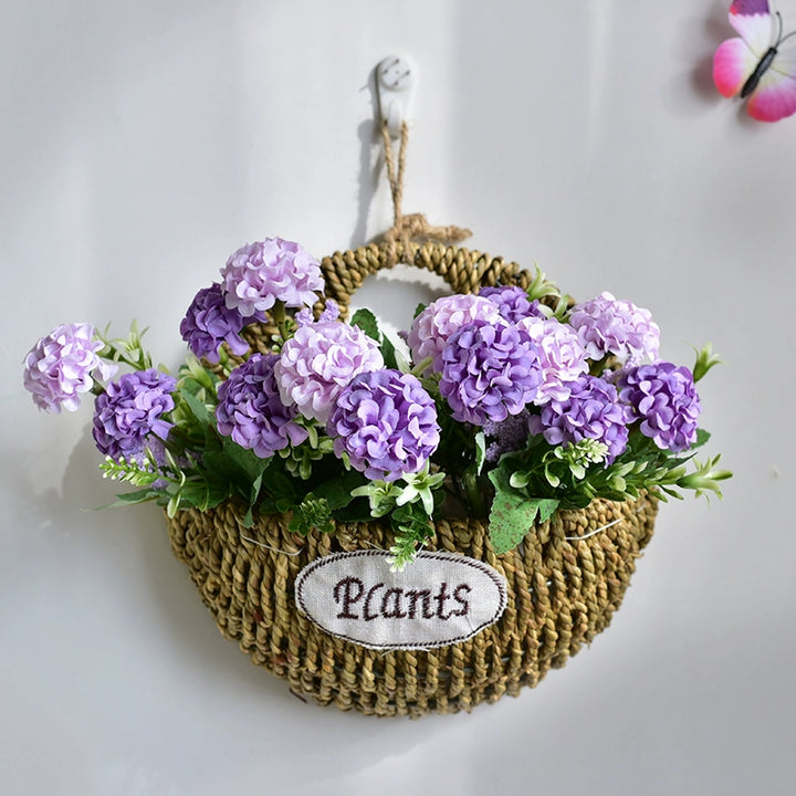 Rustic Wall Hanging Basket with Faux Lavender Flowers for Indoor Décor