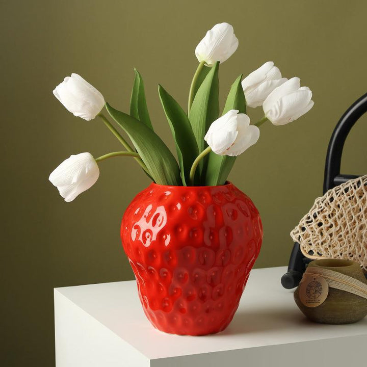 Red Strawberry Ceramic Flower Vase