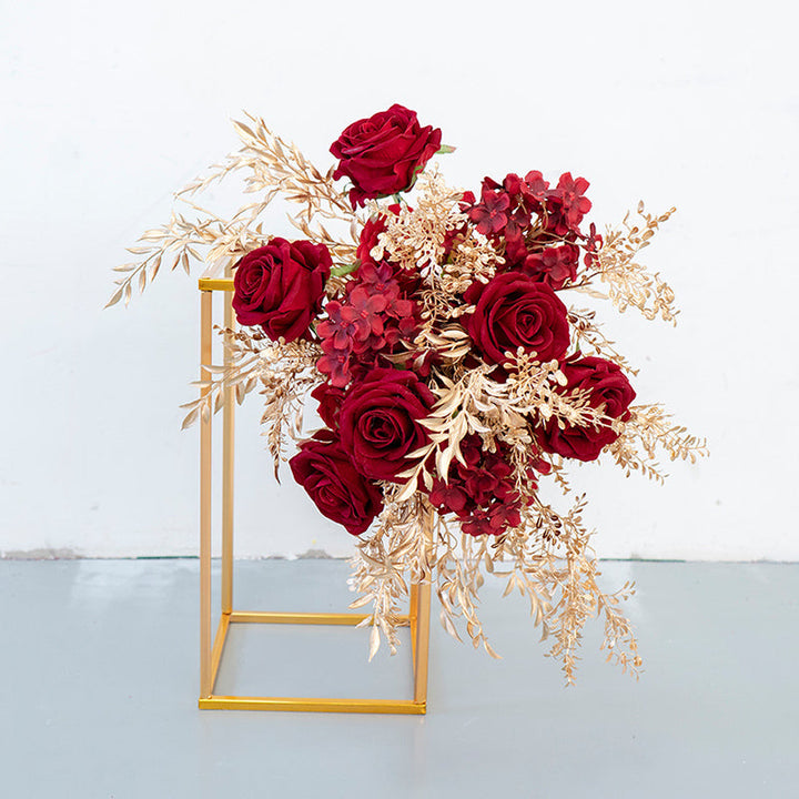 Red Gold Cube Road Flower Ball Wall Hanging Frames Decorative Floral Arrangement Proposal Decor