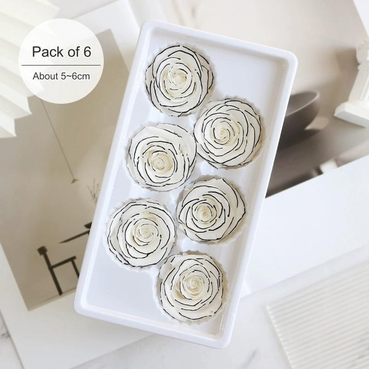 White Preserved Roses with Black Trim – 2-6CM DIY Bouquet Craft Kit