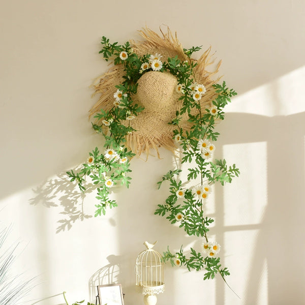 Artificial Daisy Vine Garland With Straw Hat for Wall Décor – Ideal for Rustic Home Décor