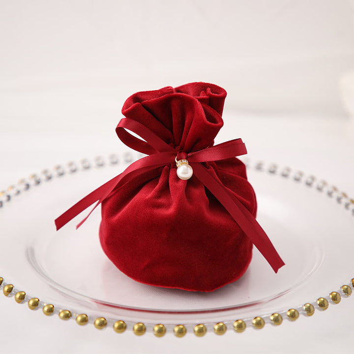 Velvet Drawstring Round Gift Bag Pack 20 (10.5x10.5x14cm)