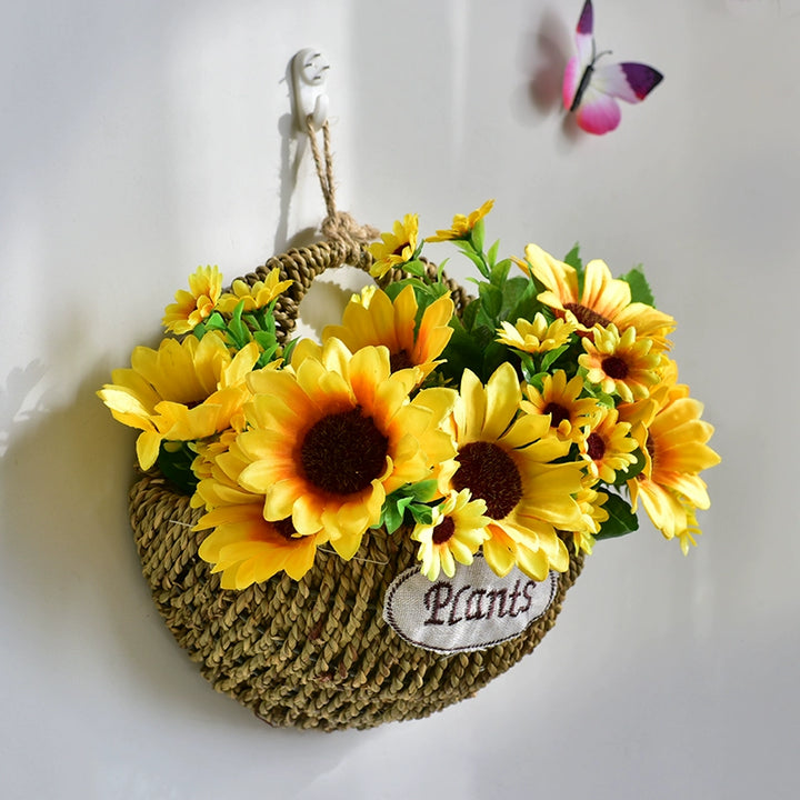 Rustic Wall Hanging Basket with Faux Lavender Flowers for Indoor Décor