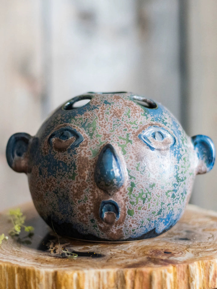 Distressed Vintage Artistic Ceramic Face Vase