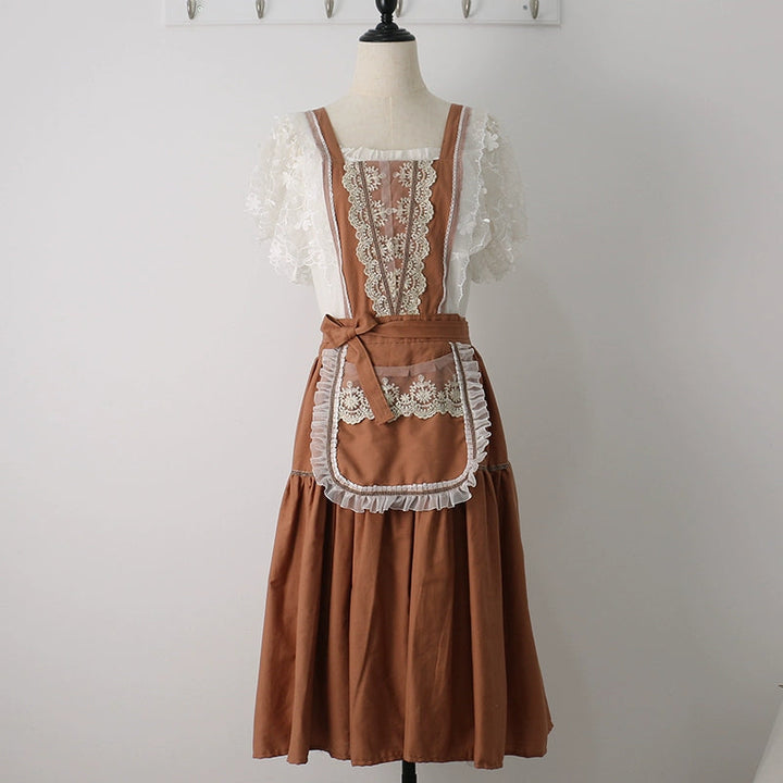 Vintage Lace Trim Summer Apron for Women