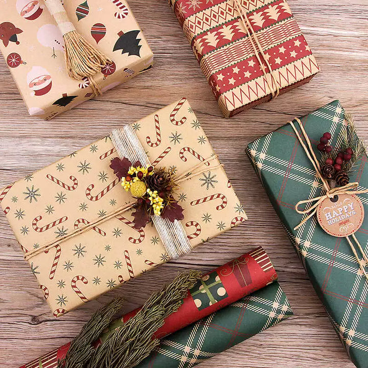 Festive Kraft Gift Wrap with Classic Designs