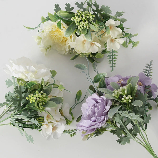 Rustic Artificial Bridal Bouquet with Carnations, Hydrangeas, and Roses