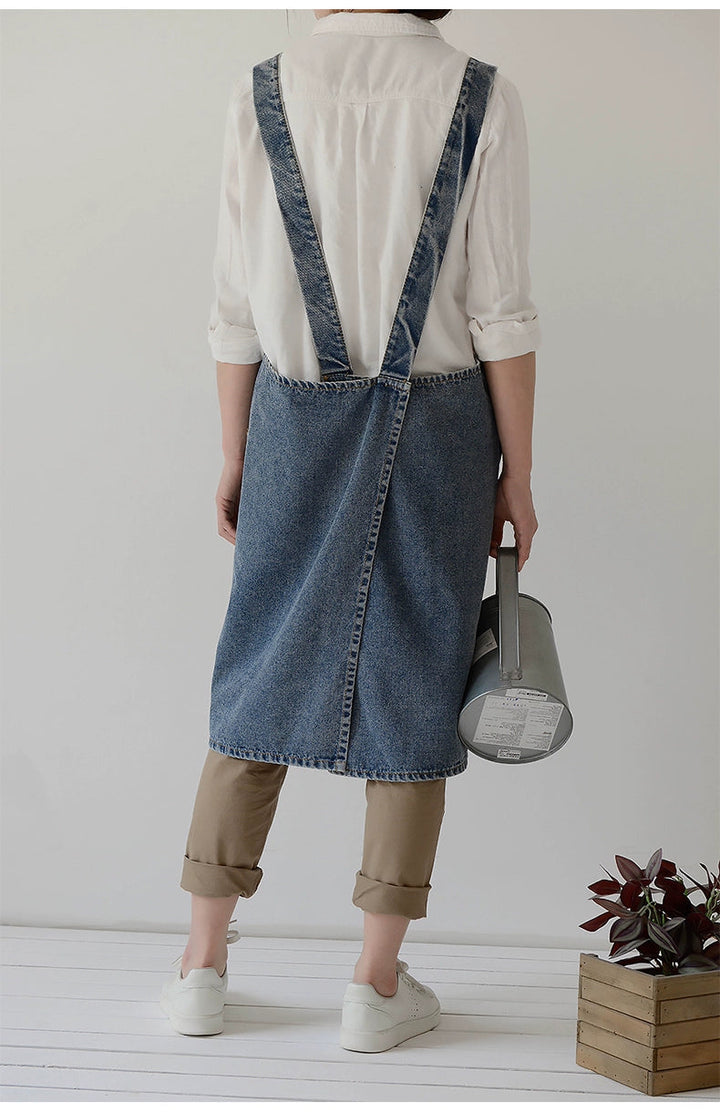 Distressed Denim Florist Apron with Pockets